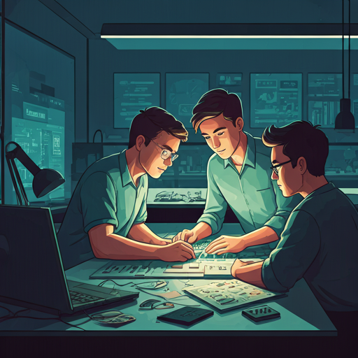 Students working together on an electronic prototype in a lab setting